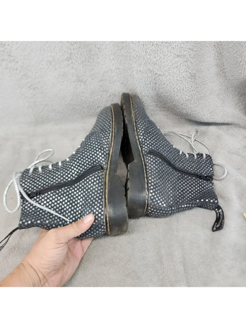 Dr Martens Shoes Girls Size 5 Black Silver Stars Pascal Combat Boots *Read*